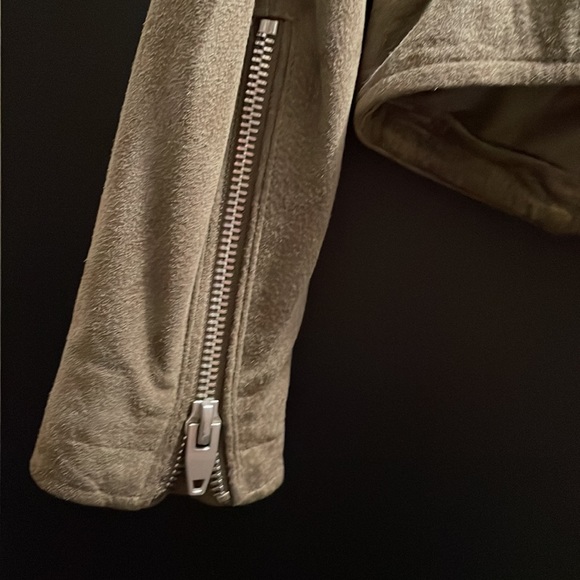 Khaki Green Suede Cropped Moto Jacket - Picture 6 of 7